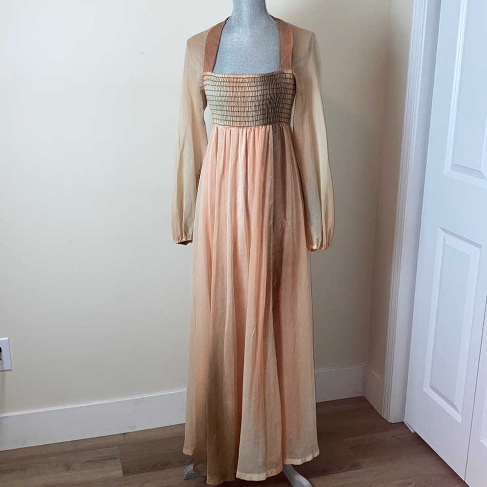 Vintage Algo-Ettes Ombré Peach Cream & Brown Floor Length Maxi Dress Size Size 5